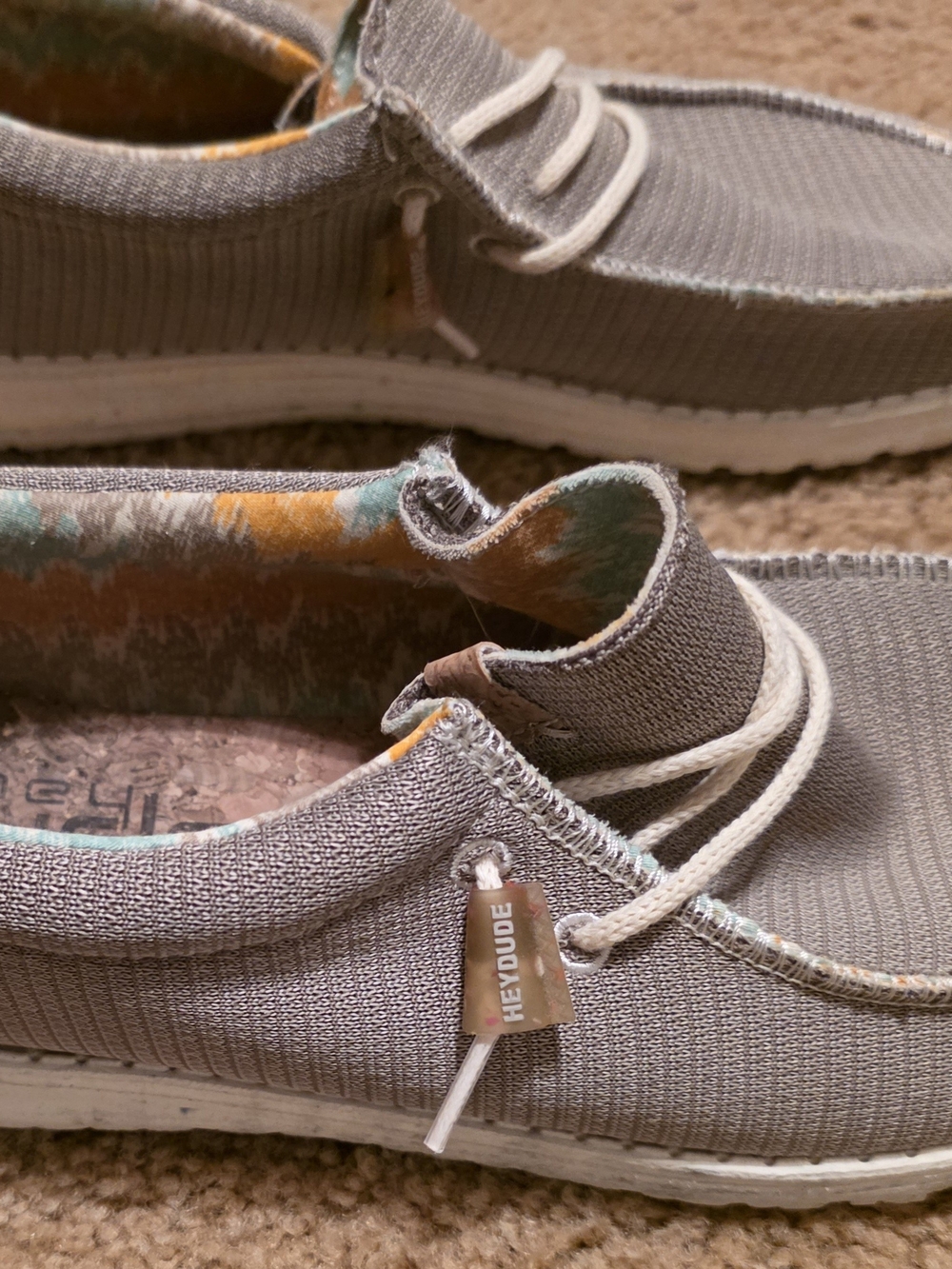 Hey Dude Men’s Slip-On Boat Shoes - Taupe Knit with Cream Laces - Picture 2 of 4